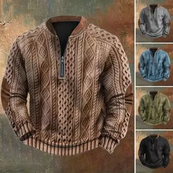 Осень-зима Мужская толстовка с полумолнией, ромбовидной текстурой, лоскутное круглое декольте, пуловер с длинными рукавами, повседневный спортивный топ для активного отдыха 2XL серый