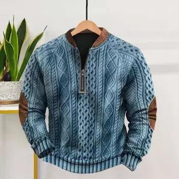 Осень-зима Мужская толстовка с полумолнией, ромбовидной текстурой, лоскутное круглое декольте, пуловер с длинными рукавами, повседневный спортивный топ для активного отдыха 2XL зелёный