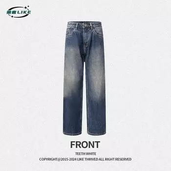 Осень/зима Мужские американские джинсы High Street Retro Straight Leg, плотные брюки с бархатом, свободные, модные, универсальные, джинсовые брюки 28