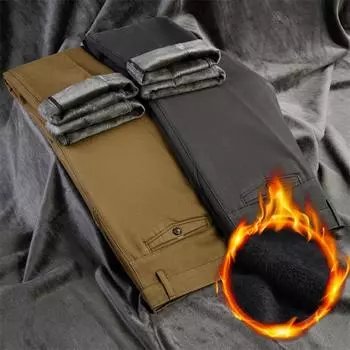 Осень-зима мужские брюки деловые повседневные брюки длинные винтажные хлопковые свободные толстые бархатные прямые брюки для мужчин 29 чёрный