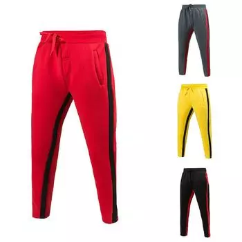 Осень-зима мужские длинные брюки в контрастную полоску прямые повседневные брюки мужские спортивные брюки M чёрный