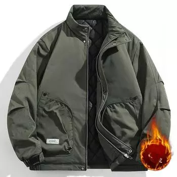 Осень-зима мужские повседневные куртки плюс бархатные утолщенные воротник-стойка свободные топы большого размера мужские куртки 2XL чёрный