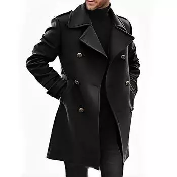 Осень-зима мужские шерстяные пальто модные толстые отложные воротники повседневные шерстяные смеси верхняя одежда пальто мужские L хаки