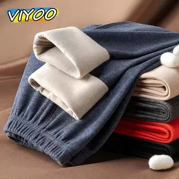 Осень-зима Мужские шерстяные шелковые термобелье Одежда Плотные брюки с эластичным поясом Нижнее белье Трусы Пижамы Брюки для мужчин 4XL чёрный