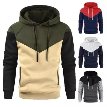Осень-зима Мужские толстовки с капюшоном Теплая толстовка Модная цветная мужская куртка с капюшоном Толстовки M красный/тёмно-синий