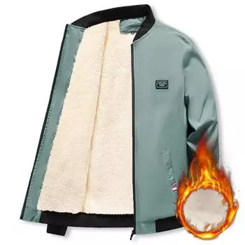 Осень-зима мужские толстые флисовые куртки однотонные модные повседневные пальто классические воротник-стойка для отдыха на открытом воздухе сохраняют тепло XXXL чёрный