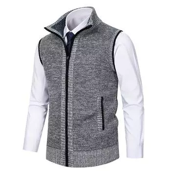 Осень-зима мужские трикотажные жилеты модная теплая безрукавка с воротником-стойкой жилет для мужчин 2XL синий