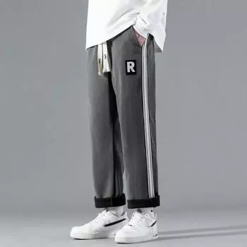 Осень-зима мужские вельветовые флисовые брюки винтажные толстые теплые брюки мужские прямые повседневные брюки эластичные брюки L чёрный