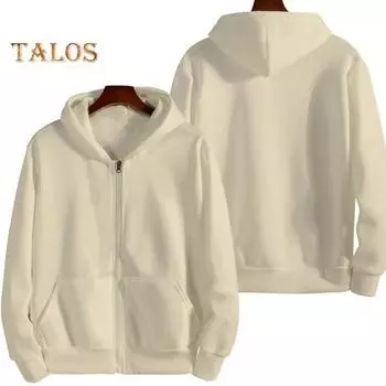 Осень-зима Мужское пальто на молнии с длинными рукавами и эластичными манжетами Плотный плюшевый однотонный свободный двойной карман для повседневного спорта на открытом воздухе для работы с капюшоном M абрикосовый