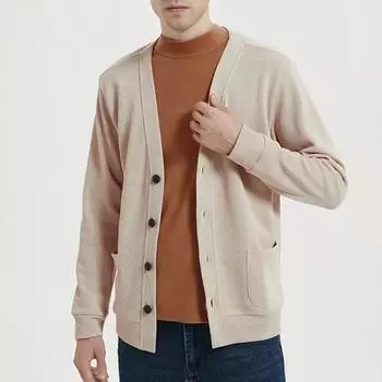 Осень-зима мужской кардиган с V-образным вырезом, трикотажный однотонный эластичный однотонный свободный однобортный свитер в деловом стиле на пуговицах XXL темно-синий