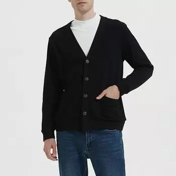 Осень-зима мужской кардиган с V-образным вырезом, трикотажный, однотонный, эластичный, однотонный, свободный, на пуговицах, однобортный, формальный L темно-синий