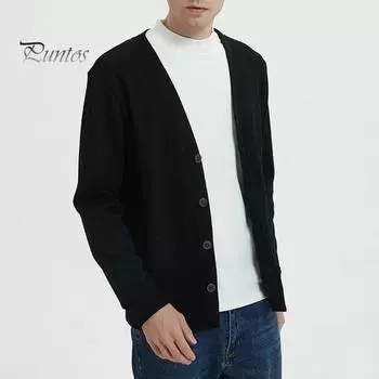 Осень-зима мужской кардиган с V-образным вырезом, трикотажный однотонный эластичный однотонный свободный однобортный свитер в деловом стиле на пуговицах XXL темно-синий