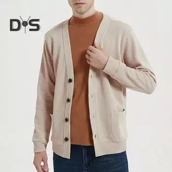 Осень-зима мужской кардиган с V-образным вырезом, трикотажный однотонный эластичный однотонный свободный однобортный свитер в деловом стиле на пуговицах XXL темно-синий