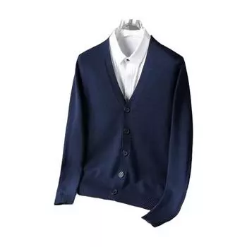 Осень-зима мужской кардиган с V-образным вырезом, трикотажный однотонный эластичный однотонный свободный однобортный свитер в деловом стиле на пуговицах M темно-серого