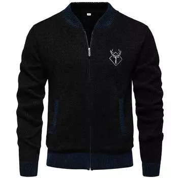 Осень-зима мужской кардиган свитер пальто толстый теплый молния Slim Fit трикотажный жакет мужской флисовый свитер пальто мужская одежда 2XL чёрный