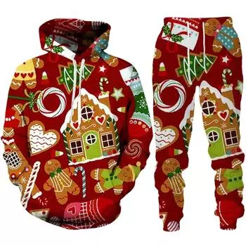 Осень-зима Мужской комплект с капюшоном Merry Christmas Cartoon Santa Claus Clothing Мужская мода Пальто с капюшоном Пуловер Повседневная уличная одежда S
