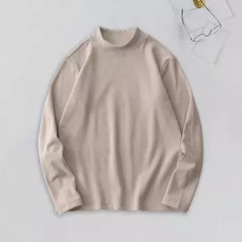 Осень-зима мужской облегающий топ из плотного плюша с полувысоким воротником, эластичный, с длинными рукавами, чистый цвет, размер плюс, средняя длина, для фитнеса и упражнений XL серый