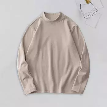 Осень-зима мужской облегающий топ из плотного плюша с полувысоким воротником, эластичный длинный рукав, чистый цвет, размер плюс, средний размер L серый