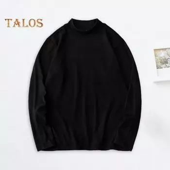 Осень-зима мужской облегающий топ из плотного плюша с полувысоким воротником, эластичный, с длинными рукавами, чистый цвет, размер плюс, средняя длина, для фитнеса и упражнений 3XL чёрный