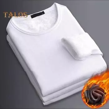 Осень-зима мужской облегающий топ с круглым вырезом, плотный плюшевый свитер с длинными рукавами, однотонный, большого размера, средней длины, для фитнеса, ежедневных упражнений L белый