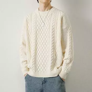 Осень-зима мужской повседневный свитер модный вязаный свитер с круглым вырезом для мужчин свободный уличный вязаный свитер однотонный теплый пуловер 3XL красный