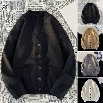 Осень-зима мужской свитер кардиган с V-образным вырезом, толстый эластичный, с длинными рукавами, облегающий, теплый, однотонный, трикотаж, повседневная одежда, свитер, пальто XL верблюд