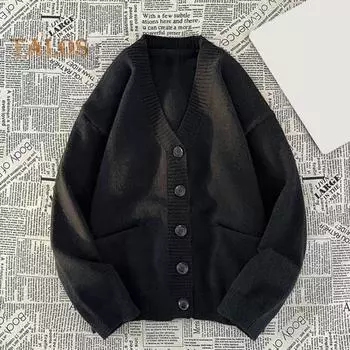 Осень-зима мужской свитер кардиган с V-образным вырезом, толстый эластичный, с длинными рукавами, облегающий, теплый, однотонный, трикотаж, повседневная одежда, свитер, пальто XL верблюд