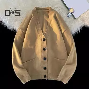 Осень-зима мужской свитер кардиган с V-образным вырезом, толстый эластичный, с длинными рукавами, облегающий, теплый, однотонный, трикотаж, повседневная одежда, свитер, пальто XL серый