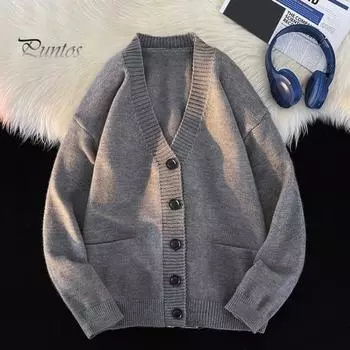 Осень-зима мужской свитер кардиган с V-образным вырезом, толстый эластичный, с длинными рукавами, облегающий, теплый, однотонный, трикотаж, повседневная одежда, свитер, пальто XL чёрный