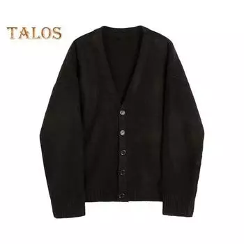 Осень-зима мужской свитер кардиган с V-образным вырезом трикотажный толстый эластичный длинный рукав свободный стиль преппи теплый однотонный трикотаж повседневная одежда свитер пальто M светло-серый