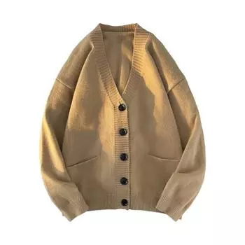 Осень-зима мужской свитер кардиган V-образный вырез трикотажный толстый эластичный длинный рукав тонкий M серый