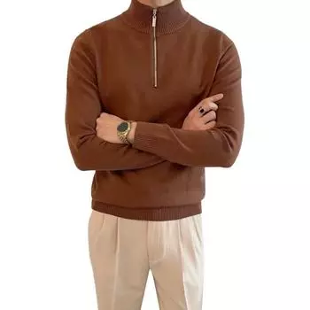 Осень-зима мужской свитер на молнии с полувысоким воротником и длинными рукавами, трикотажный толстый в стиле ретро M белый