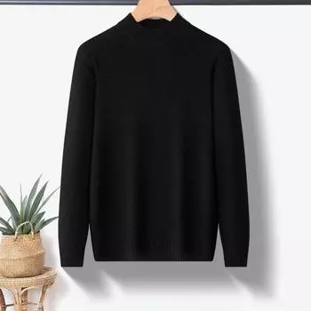 Осень-зима мужской свитер с круглым вырезом, толстый эластичный, с длинными рукавами, облегающий, теплый, однотонный, трикотажный свитер на каждый день M чёрный