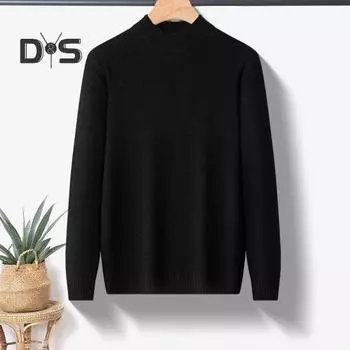 Осень-зима мужской свитер с круглым вырезом, толстый эластичный, с длинными рукавами, облегающий, теплый, однотонный, трикотажный свитер на каждый день M серый