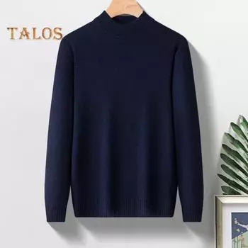 Осень-зима мужской свитер с круглым вырезом, толстый эластичный, с длинными рукавами, облегающий, теплый, однотонный, трикотажный свитер на каждый день M темно-синий