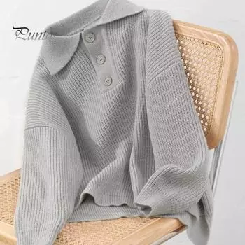 Осень-зима мужской свитер с отложным воротником на пуговицах и длинными рукавами, трикотажный толстый теплый однотонный пуловер, эластичный повседневный трикотаж L хаки