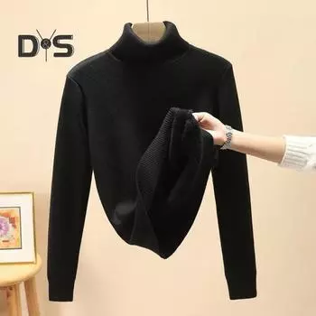 Осень-зима мужской свитер с полувысоким воротником, толстая плюшевая трикотажная подкладка, эластичные длинные рукава, теплый однотонный трикотаж, свободная повседневная одежда, свитера M белый