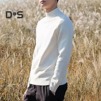 Осень-зима мужской свитер с полувысоким воротником, трикотаж из модала, толстый эластичный, с длинными рукавами, облегающий, теплый, однотонный, трикотаж для повседневной носки, деловой L серый