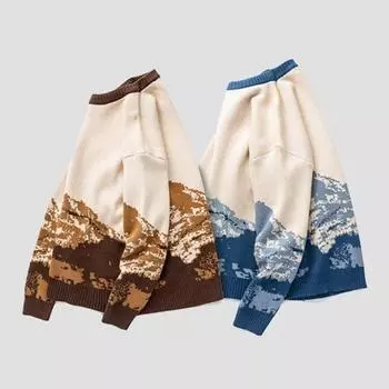 Осень-зима мужской свитер с узором тай-дай Snowberg, цветной круглый вырез, вязаный L синий