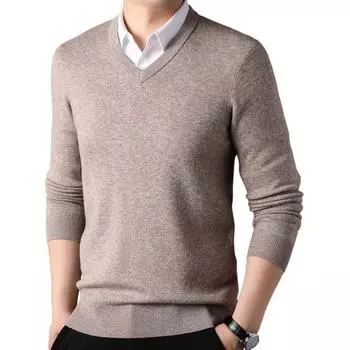 Осень-зима мужской свитер с V-образным вырезом, трикотажный однотонный эластичный пуловер средней длины XXL чёрный