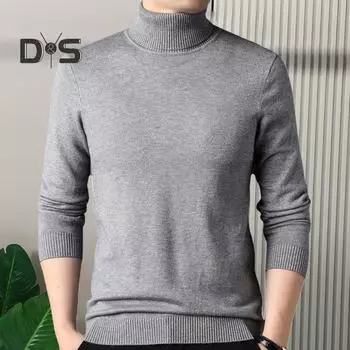 Осень-зима мужской свитер с высоким воротником, толстый эластичный трикотажный свитер с длинными рукавами, теплый однотонный трикотаж для повседневной носки в деловом стиле M