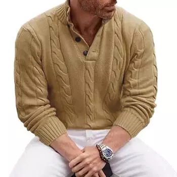 Осень-зима мужской свитер с высоким воротником, защитой шеи, пуговицами, трикотажный утолщенный однотонный свитер с длинными рукавами, свитер в английском стиле M синий