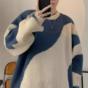 Осень-зима мужской свитер соответствующего цвета вязаный мягкий свободный круглый вырез с длинным рукавом толстый винтажный уютный эластичный мужской пуловер свитер 3XL чёрный