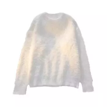 Осень-зима мужской свитер свободного покроя средней длины, однотонный, пушистый, с круглым вырезом, длинными рукавами, эластичный M серый