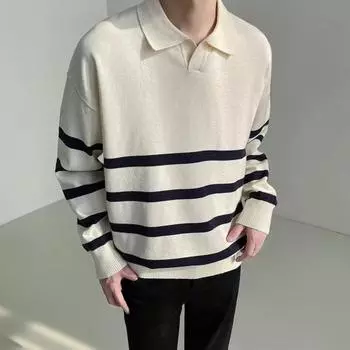 Осень-зима мужской свитер в полоску с цветными блоками и отложным воротником, свободный трикотажный свитер с длинными рукавами, свободный трикотажный свитер для школы в английском стиле M зелёный