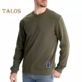 Осень-зима мужской свободный топ с круглым вырезом и длинными рукавами, однотонный теплый пуловер средней длины, повседневная спортивная толстовка S хаки