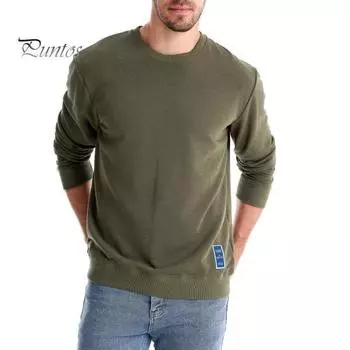 Осень-зима мужской свободный топ с круглым вырезом и длинными рукавами, однотонный теплый пуловер средней длины, повседневная спортивная толстовка S армия зеленый