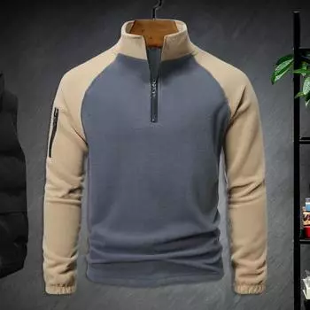 Осень-зима Мужской топ на молнии с воротником-стойкой, защита шеи, цветной флис M армия зеленый