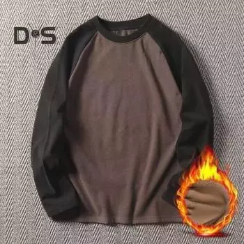 Осень-зима мужской топ с цветным блоком и круглым вырезом, длинный рукав, пуловер, большой размер, толстый, теплый, спортивный, фитнес, свитшот, повседневная одежда, деловая одежда XL абрикосовый