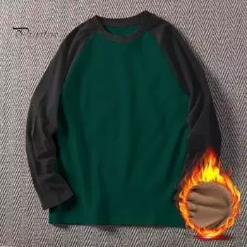 Осень-зима мужской топ с цветным блоком и круглым вырезом, длинный рукав, пуловер, большой размер, толстый, теплый, спортивный, фитнес, свитшот, повседневная одежда, деловая одежда XL абрикосовый